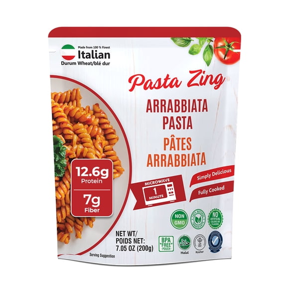 Pasta Zing Microwavable Arrabbiata Pasta, Pack of 7, 7.05 Ounce | Ready To Eat in 60 Sec | Made with 100% Italian Durum Wheat | Natural Ingredients | Spicy & Flavorful | Easy Meal & Side Dish