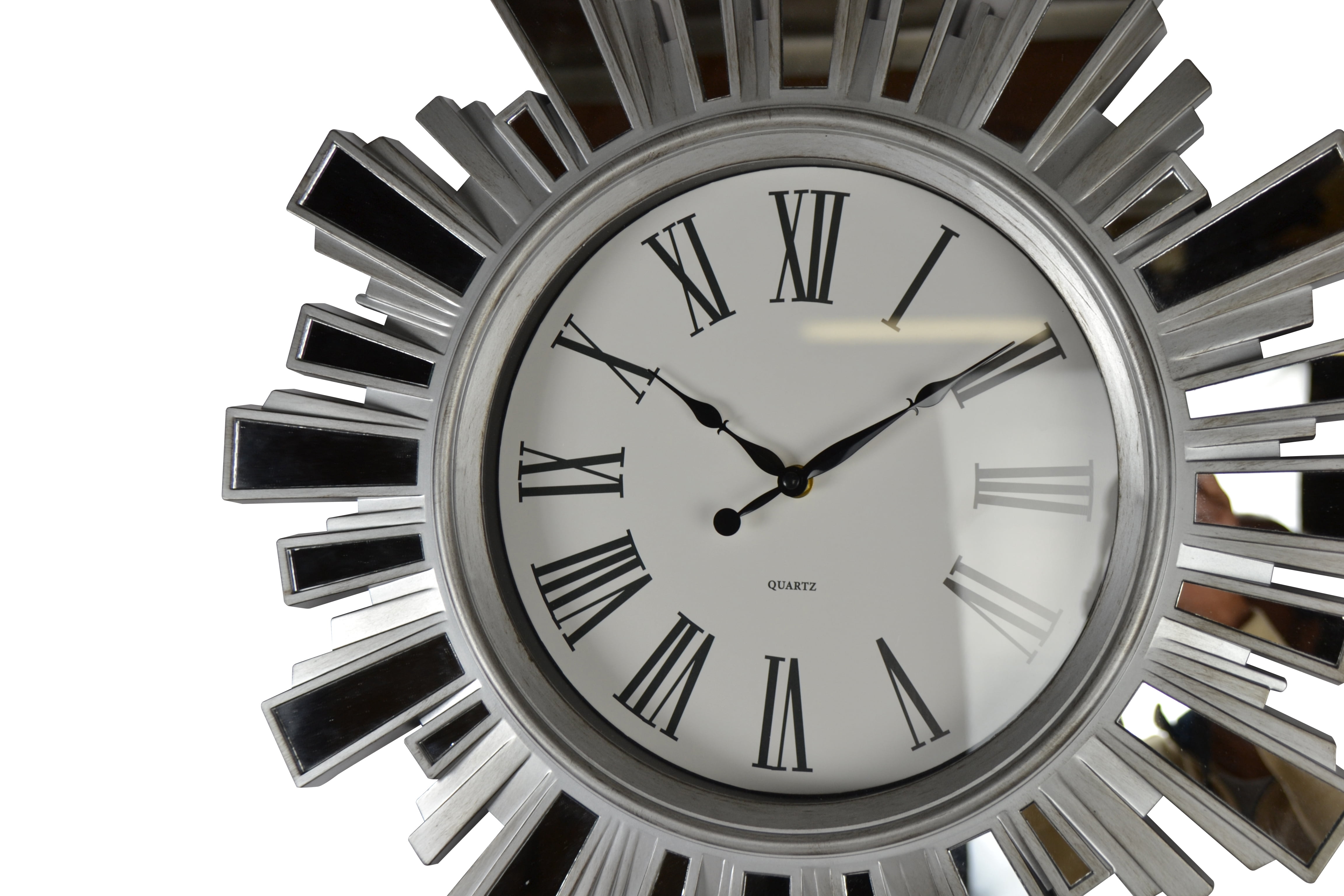 19" Inch Silver and Mirror Starburst Wall Clock