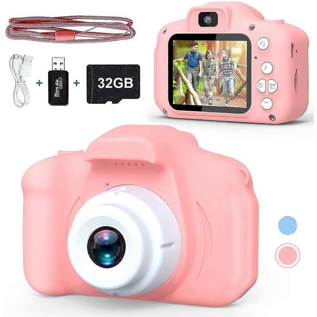 Kids Camera For Girls, 1080p Hd 2.0 Inch Screen Kids Digital Camera With 32gb Sd Card, Birthday Christmas Kids Toy Gift Selfie Kids Camera For 3-12 YePink