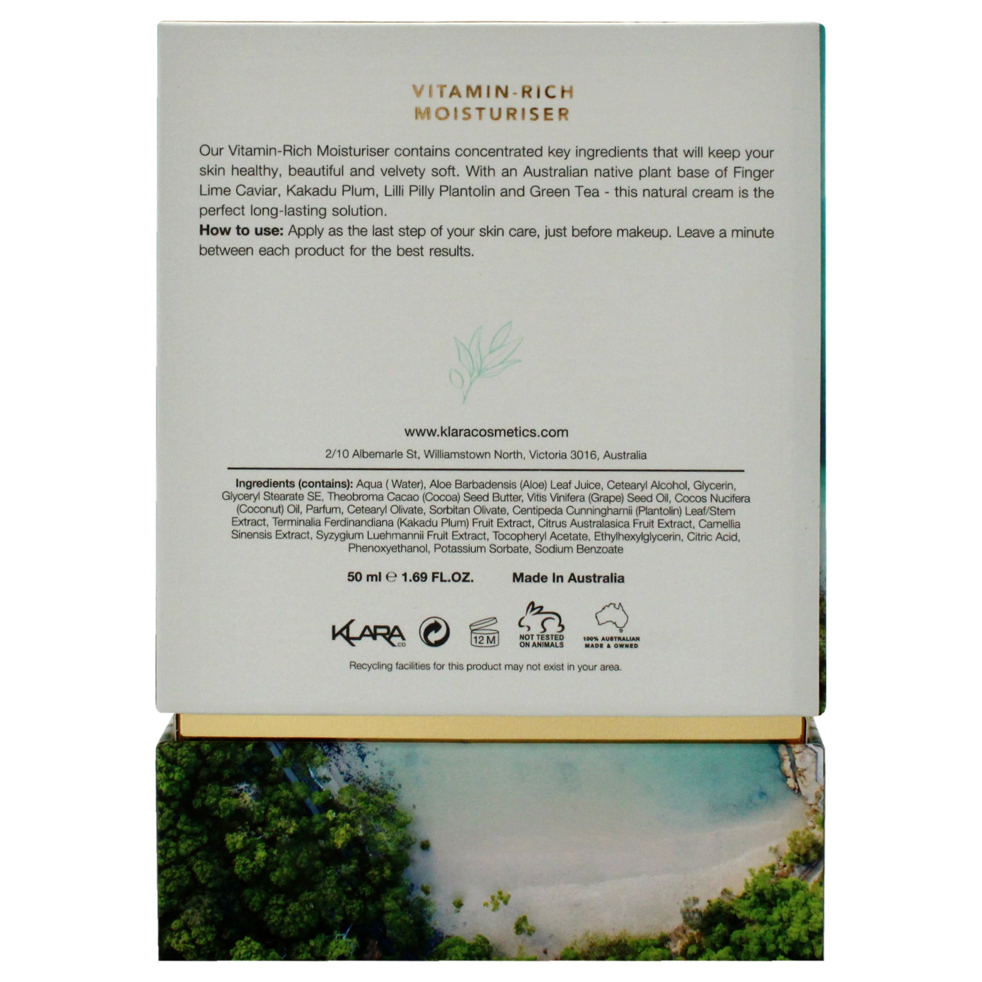 Klara Cosmetics Native Vitamin Rich Moisturiser, Face Moisturizer, 1.69 oz