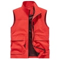 thumbnail image 2 of GrmtClth Men's Daily Leisure Multi Pocket Vest Stand Collar Zip Closure Breathable Mesh Lined Outdoor Sleeveless Waistcoat Red L, 2 of 9
