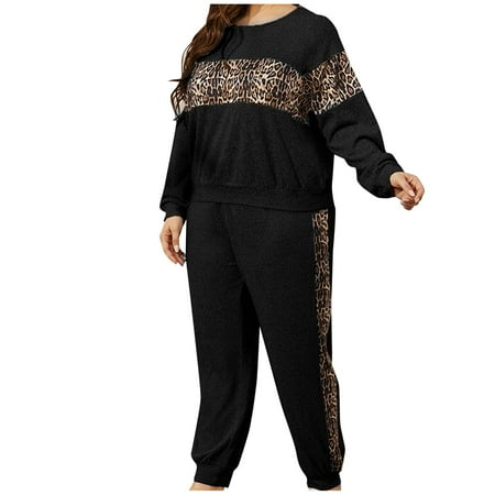 

Simple Solid Women Sporty Suit Autumn And Winter Nightwear Pajama Sets 2 Piece Leopard Loungewear Pyjamas Women Sleepwear Big Size Pajama