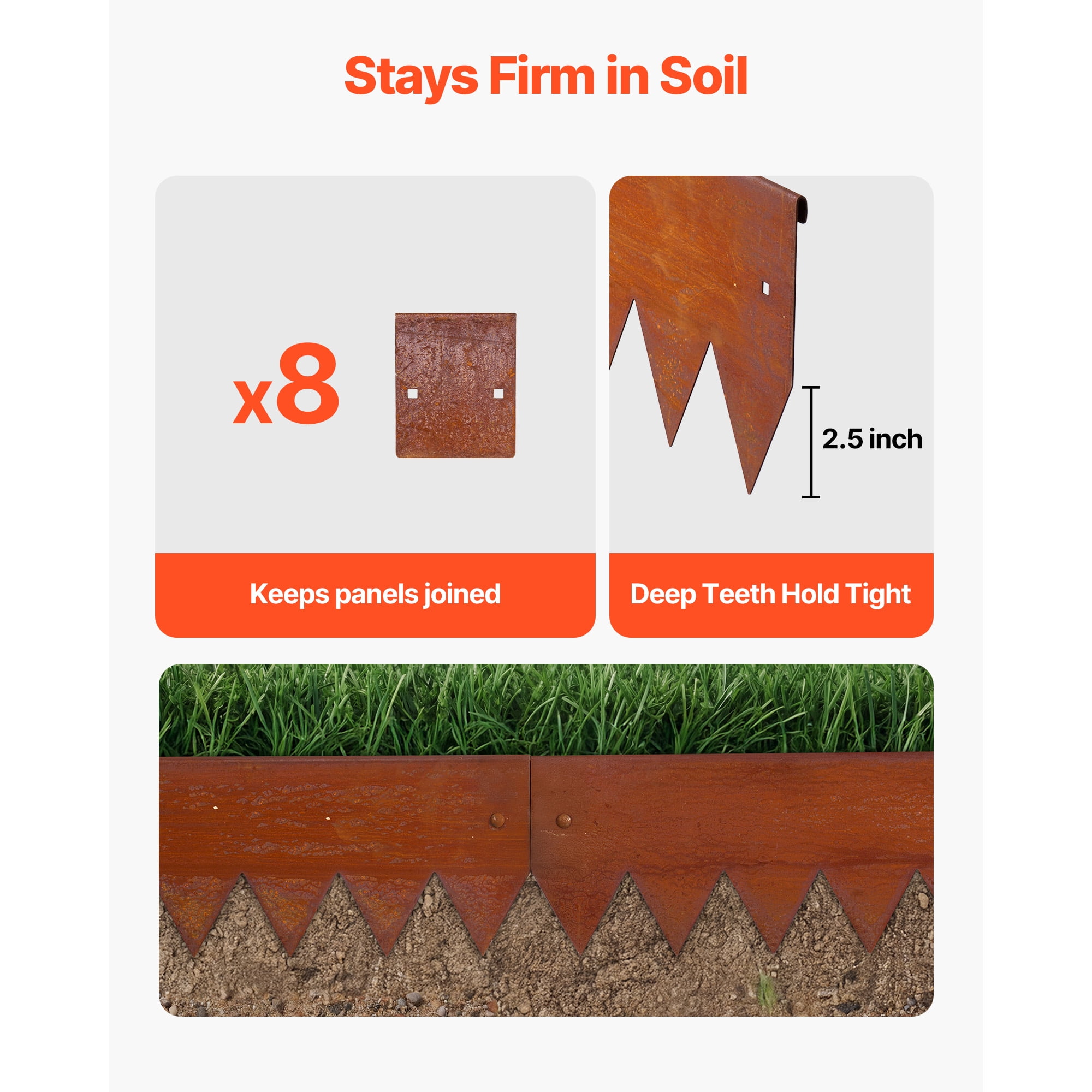 KFFKFF Corten Steel Landscape Edging, 6-Pack 40 x 6 Inch Metal Edging for Landscaping with 8 Connectors, Flexible Metal Garden Border for Flower Beds, Pathways, and Outdoor Spaces
