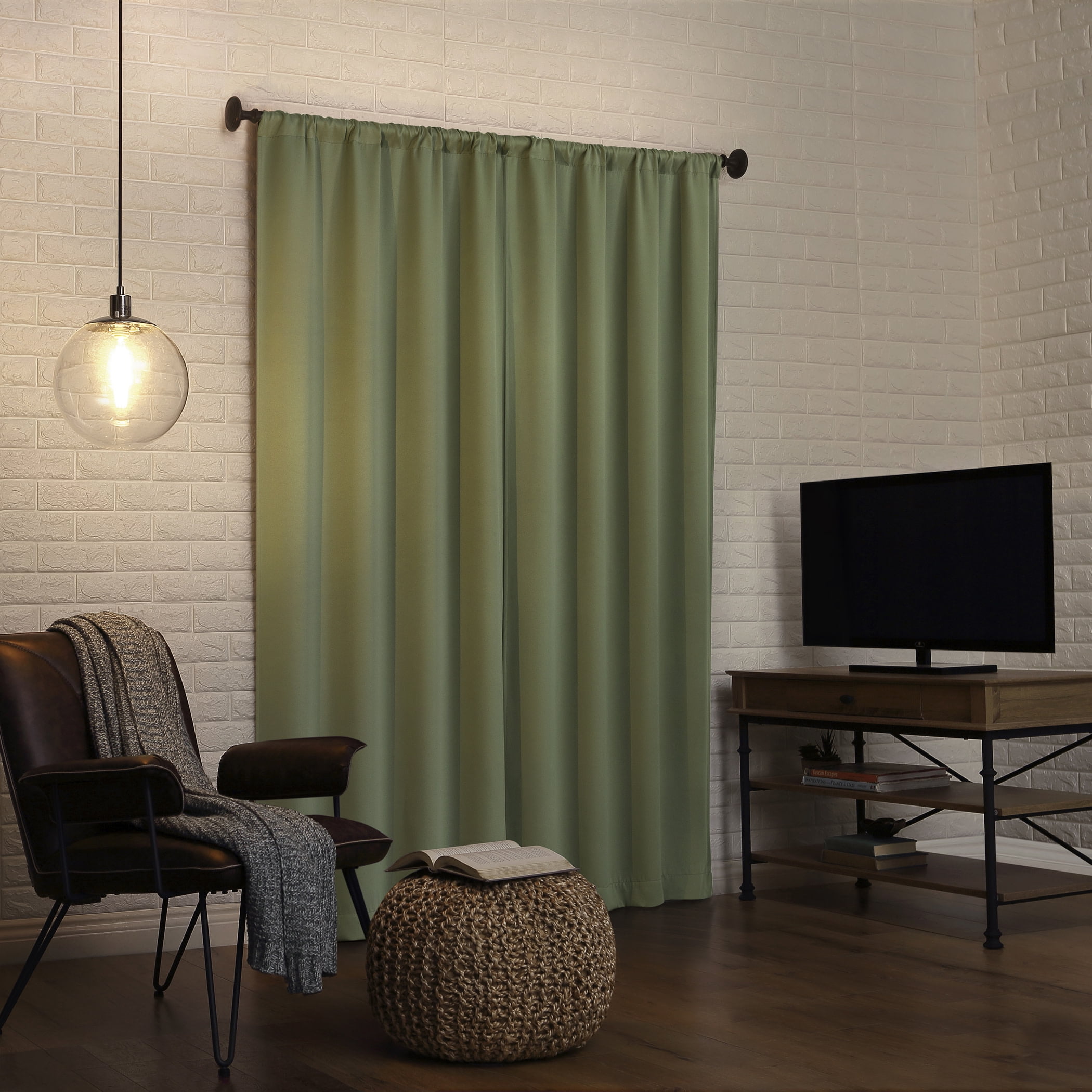 Sun Zero Avery 100% Blackout Rod Pocket Single Curtain Panel, Sage Green, 40"W x 95"L