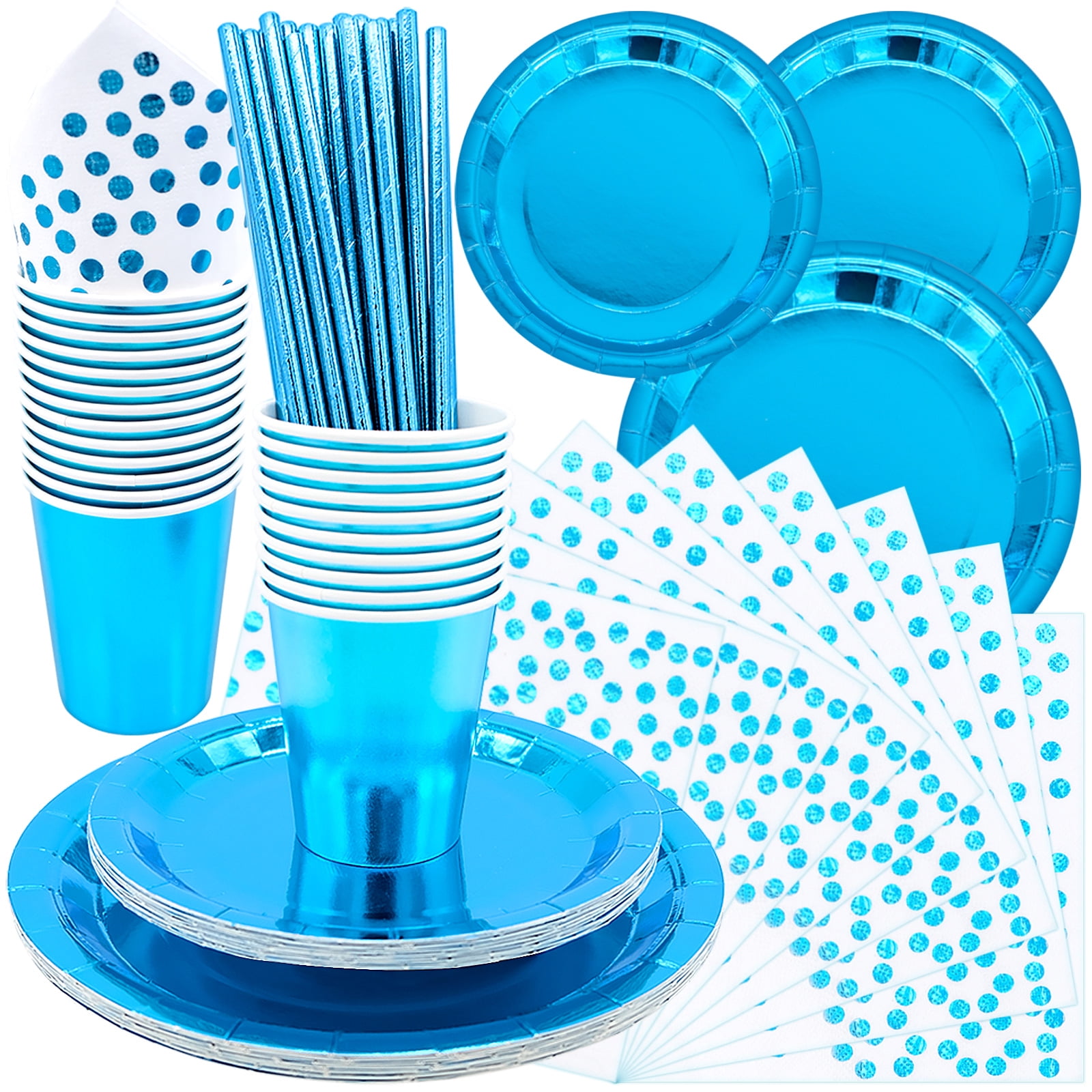 99pcs Blue Party Tableware Disposable Birthday Party Supplies Set