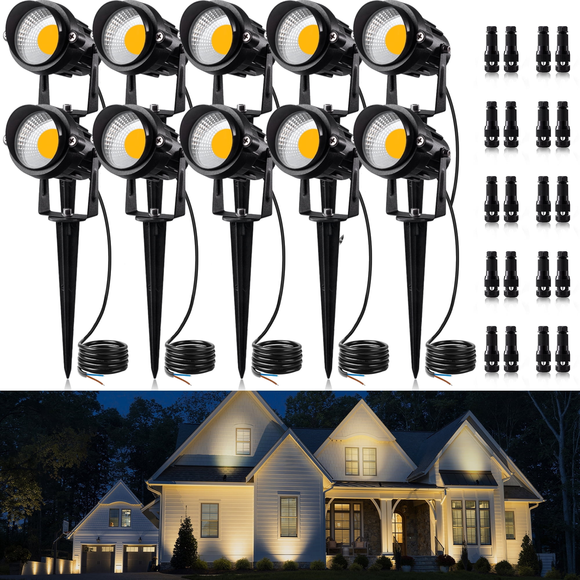 SUNVIE 12W Low Voltage LED Landscape Lights with Connectors, Outdoor Spotlights with Spike Stand