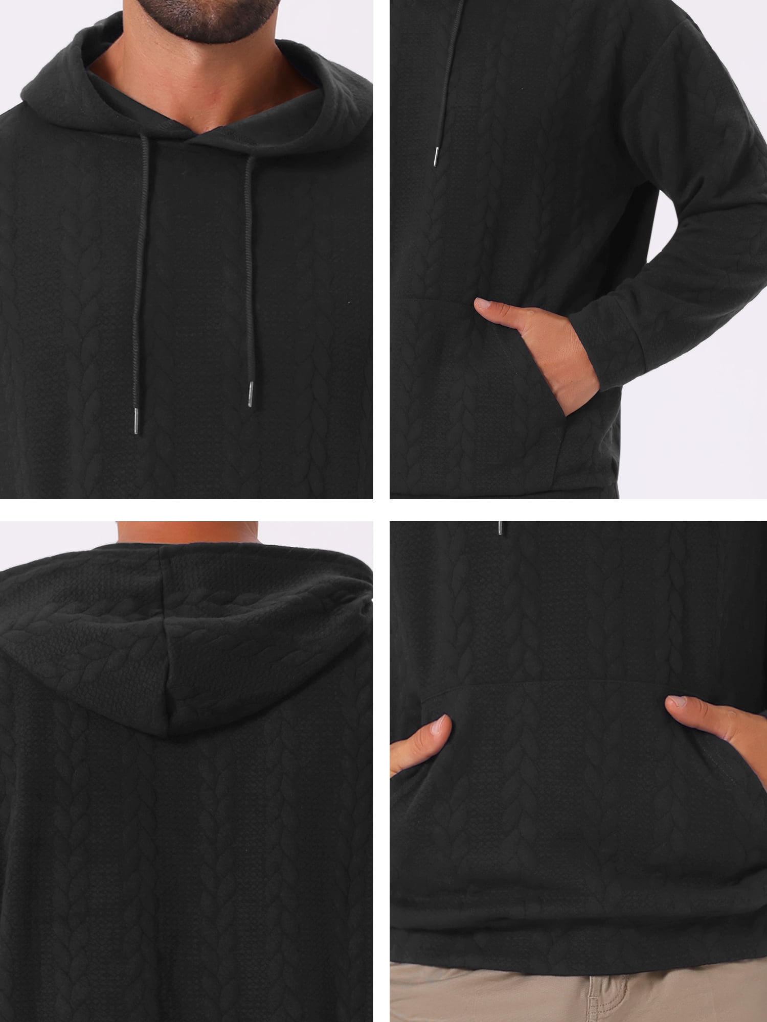 DARING DIVA Long Sleeve Jacquard Pullover Hooded Sweatshirts 2XL Black
