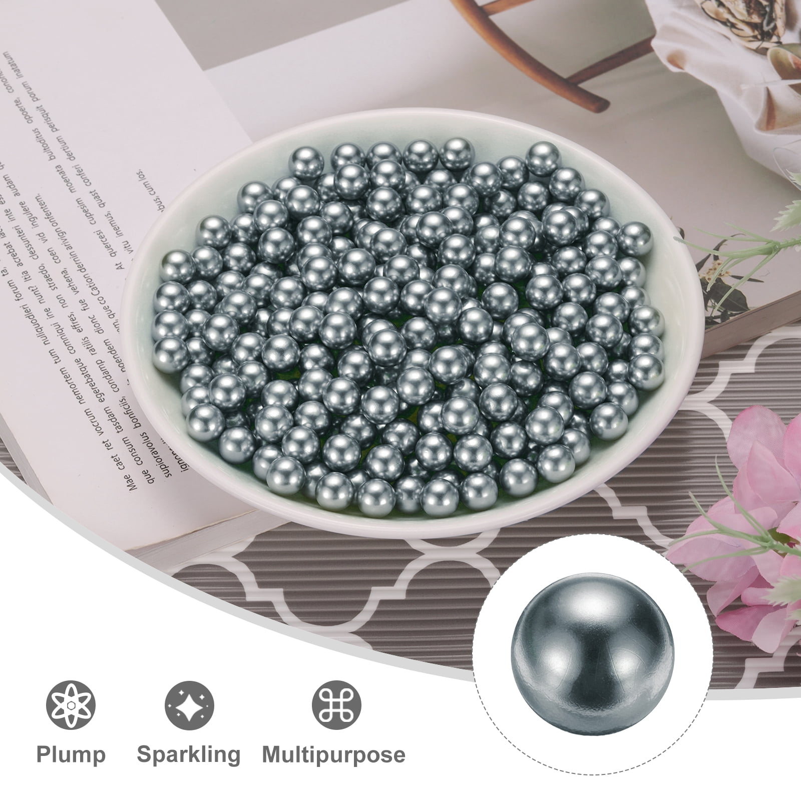 Unique Bargains Round Faux Pearl for Crafting No Hole Pearls for Vase Fillers Dark Gray