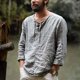 thumbnail image 2 of Camisa de blusa casual de manga larga con cuello en V para hombre Pompotops  oipoqjl8520, 2 of 3
