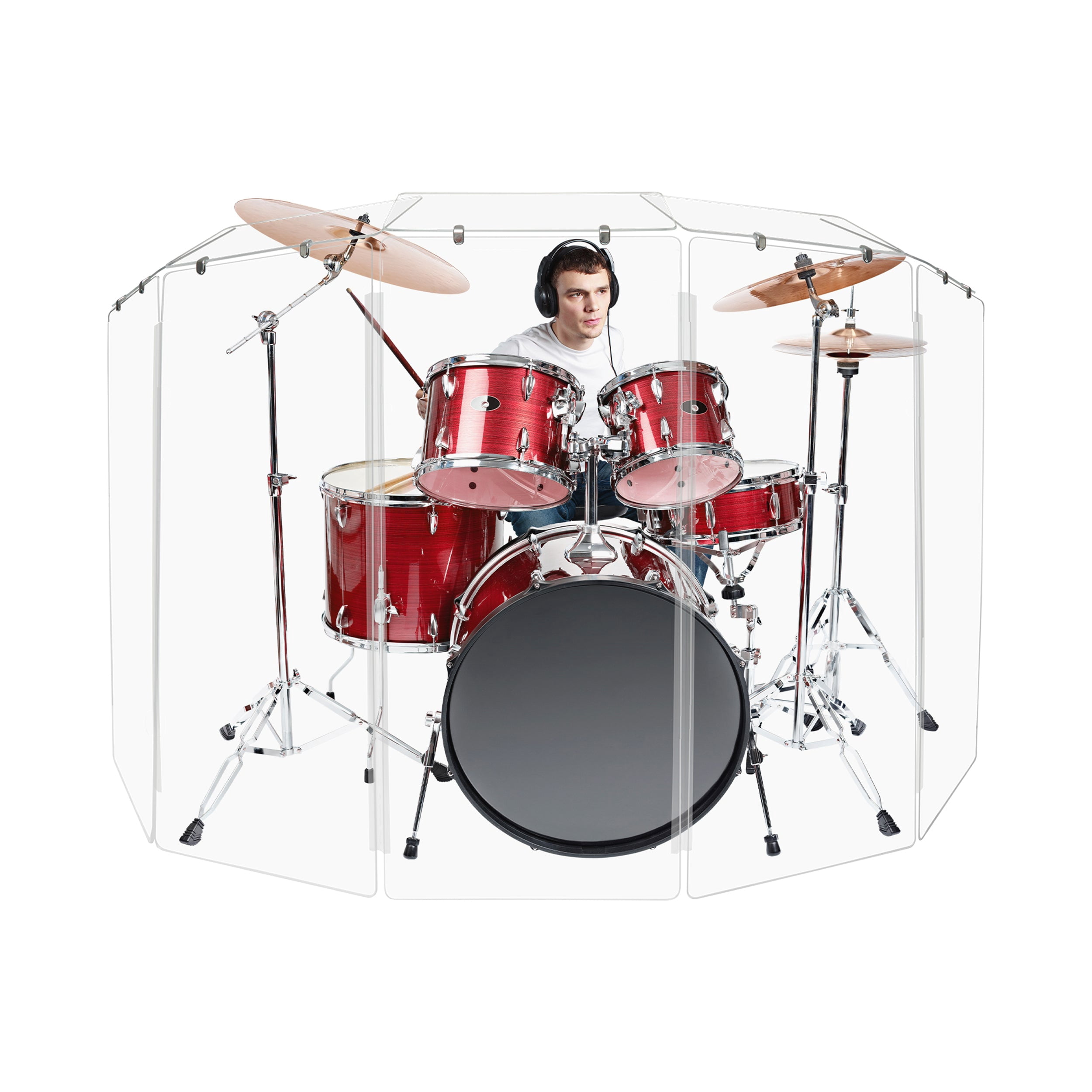 PENNZONI Drum Shield w/ Living Hinges & Deflectors, Comes with 5 Panels, 4 ft Clear Acrylic Panels