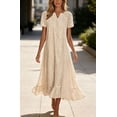 thumbnail image 2 of sicmoss Women's Apricot Eyelet Lace Short Sleeve Midi Dress with Ruffle Hem Floral Cotton and Pocket, 2 of 7