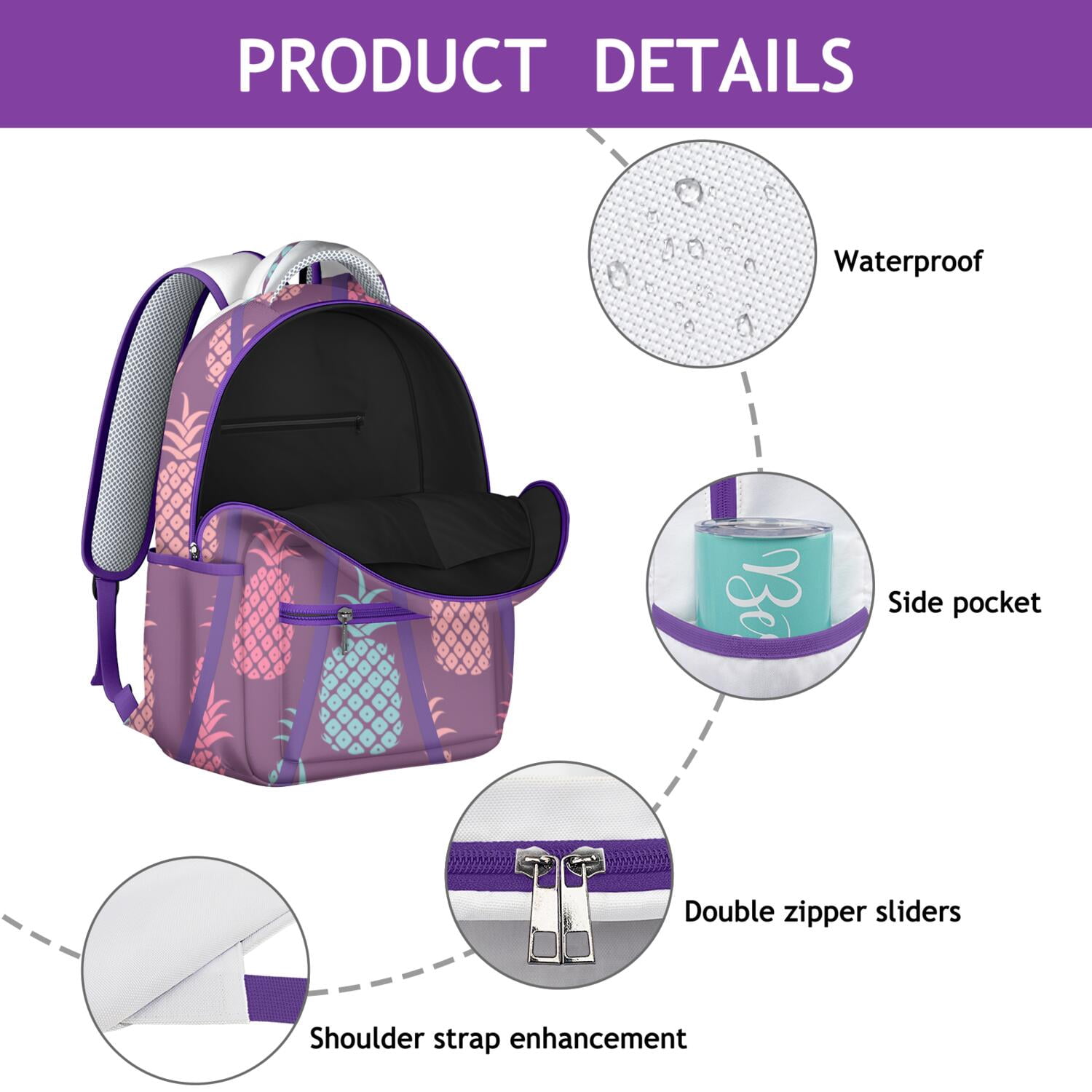 Pineapple Themed Travel Backpack – Stylish & Roomy for School & Weekend Trips, Durable Material, Comfortable Straps, Great Gift for Students