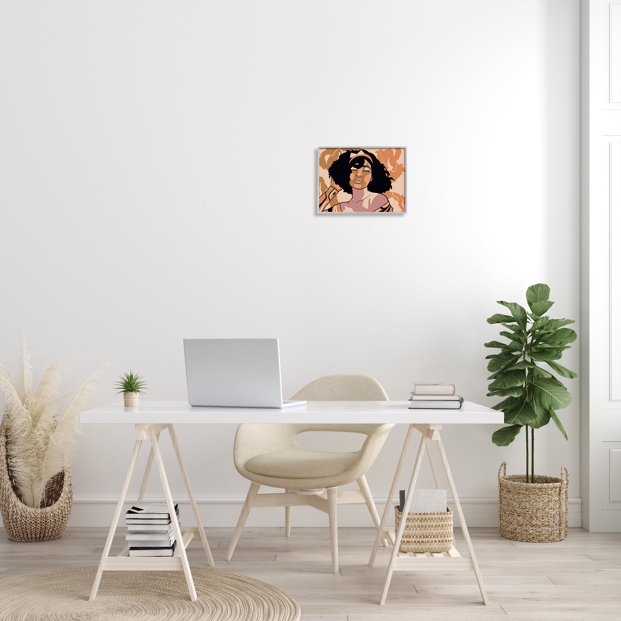 Stupell Industries Disco Party Abstract Female Portrait Orange Patterns Abstract Painting Gray Framed Art Print Wall Art, 11 x 14