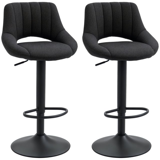 Black Linen Swivel Bar Stools - Set of 2, Adjustable Counter/Bar Height, 360° Rotation, Modern Kitchen & Dining Room Seating