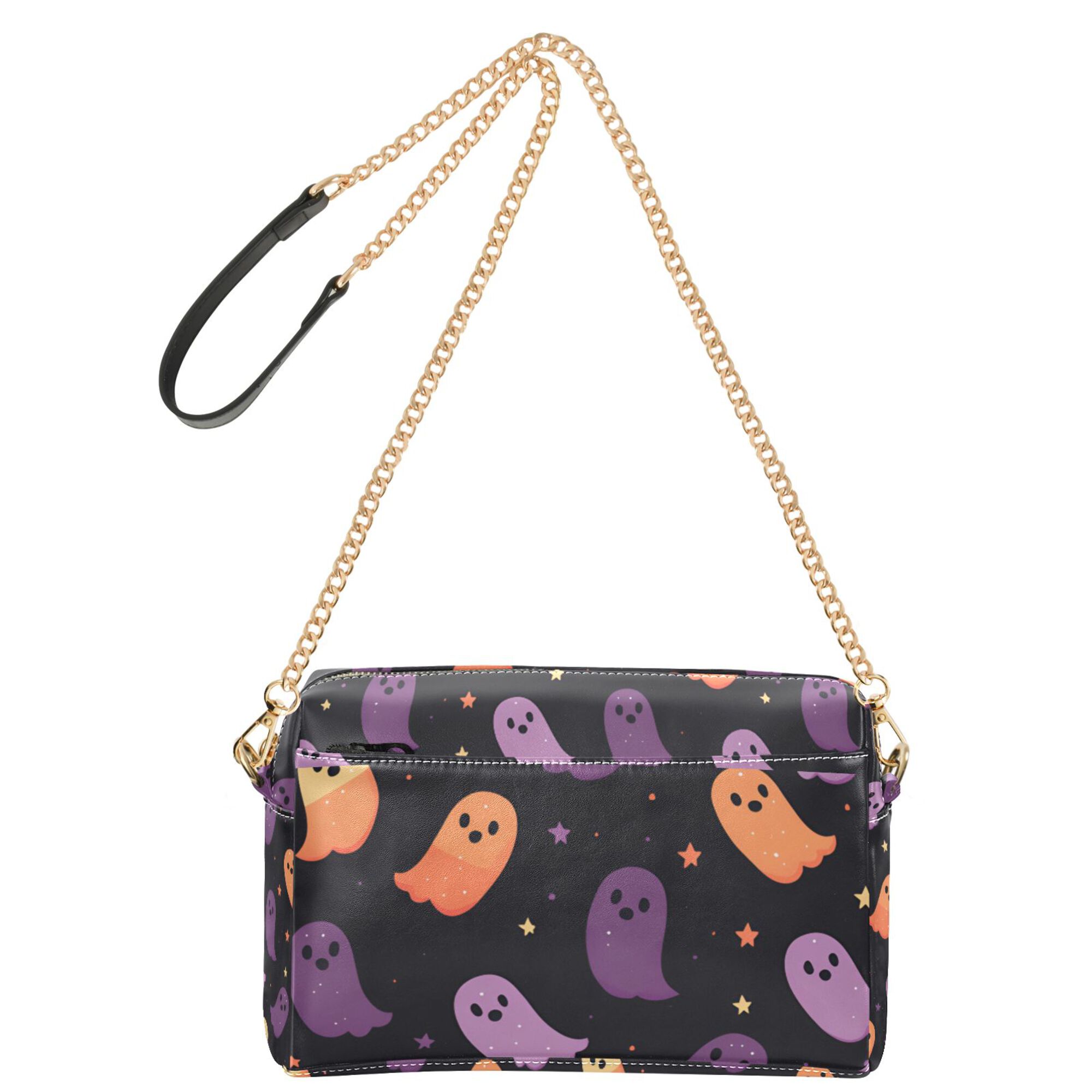 FORMRS Women Crossbody Purse with Chain Strap Vegan Leather Shoulder Handbag, Halloween Purple Ghosts