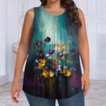 thumbnail image 3 of XUNKUSGA Débardeurs Grande Taille pour Femmes Été Sans Manches Tunique Col Rond Décontracté T-Shirts Amples pour Femmes Mode Été Tunique Plissée Florale blouses,3TG,Bleu, 3 of 6