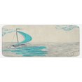 thumbnail image 1 of Nautical Kitchen Mat, Sailing Boat Reflection Cloudy Sky Sandy Seaside Shoreline Hobby Water Sports, Plush Decorative Kitchen Mat with Non Slip Backing, 47" X 19", Aqua Beige, by Ambesonne, 1 of 1