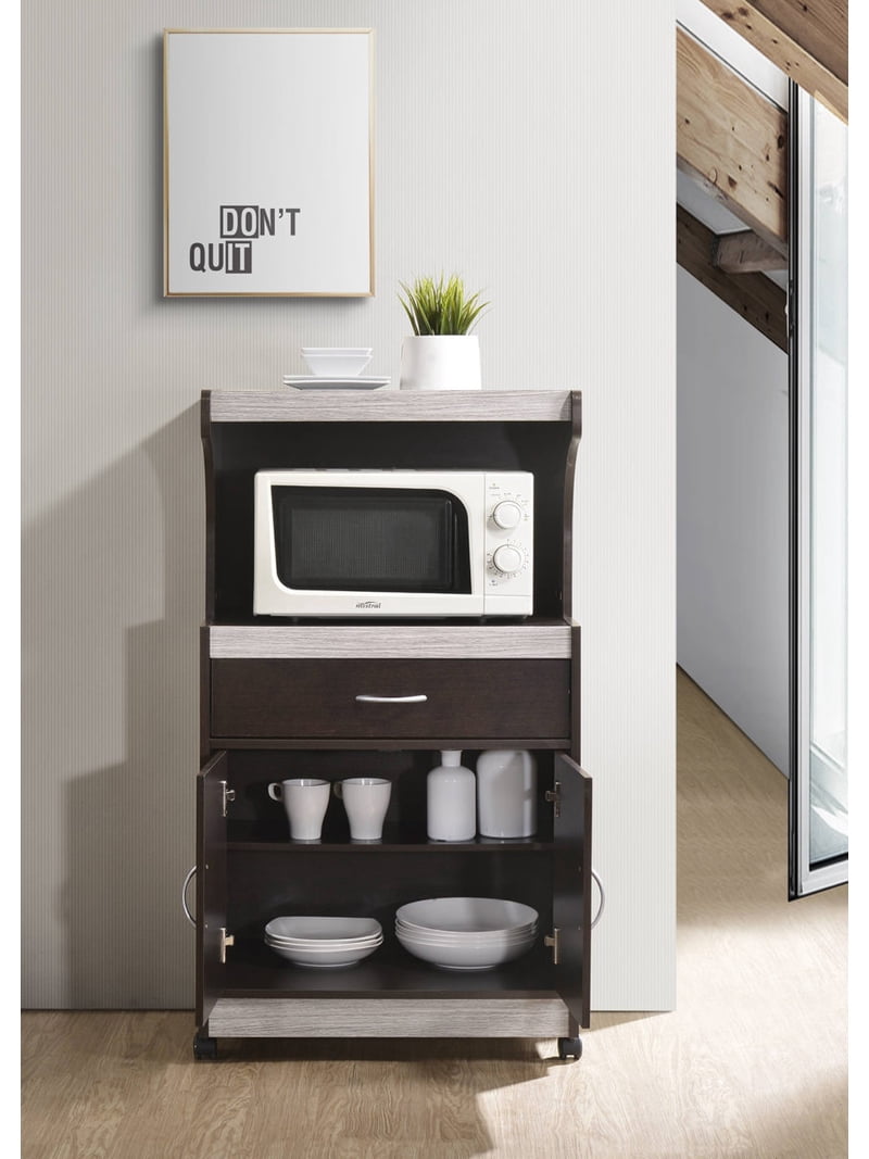 Hodedah Microwave Kitchen Cart, Chocolate - Grey - Walmart.com