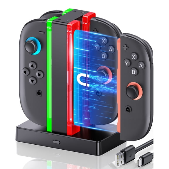 Switch 2 Controller Charger for Nintendo Switch 2 Joy Cons, ESYWEN Switch 2 Accessories, Charging Dock with RGB Light, LED Indicators