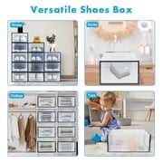 LeaderPro Clear Shoe Ogranizer for Closet,Shoes Boxes Bins Stackable,Folding Shoe Sneaker Containers Storage Box Rack with Lids 12 Pack