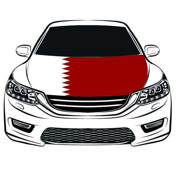 Qatar Flag Car Hood Cover 3.3X5FT/6X7FT 100% Polyester Elastic Fabrics Can be Washed Suitable for Large SUV and Pickup Trucks (3.3x5FT)
