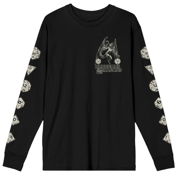 Dungeons & Dragons Drawing & Dice Art Crew Neck Long Sleeve Black Adult Tee-Medium