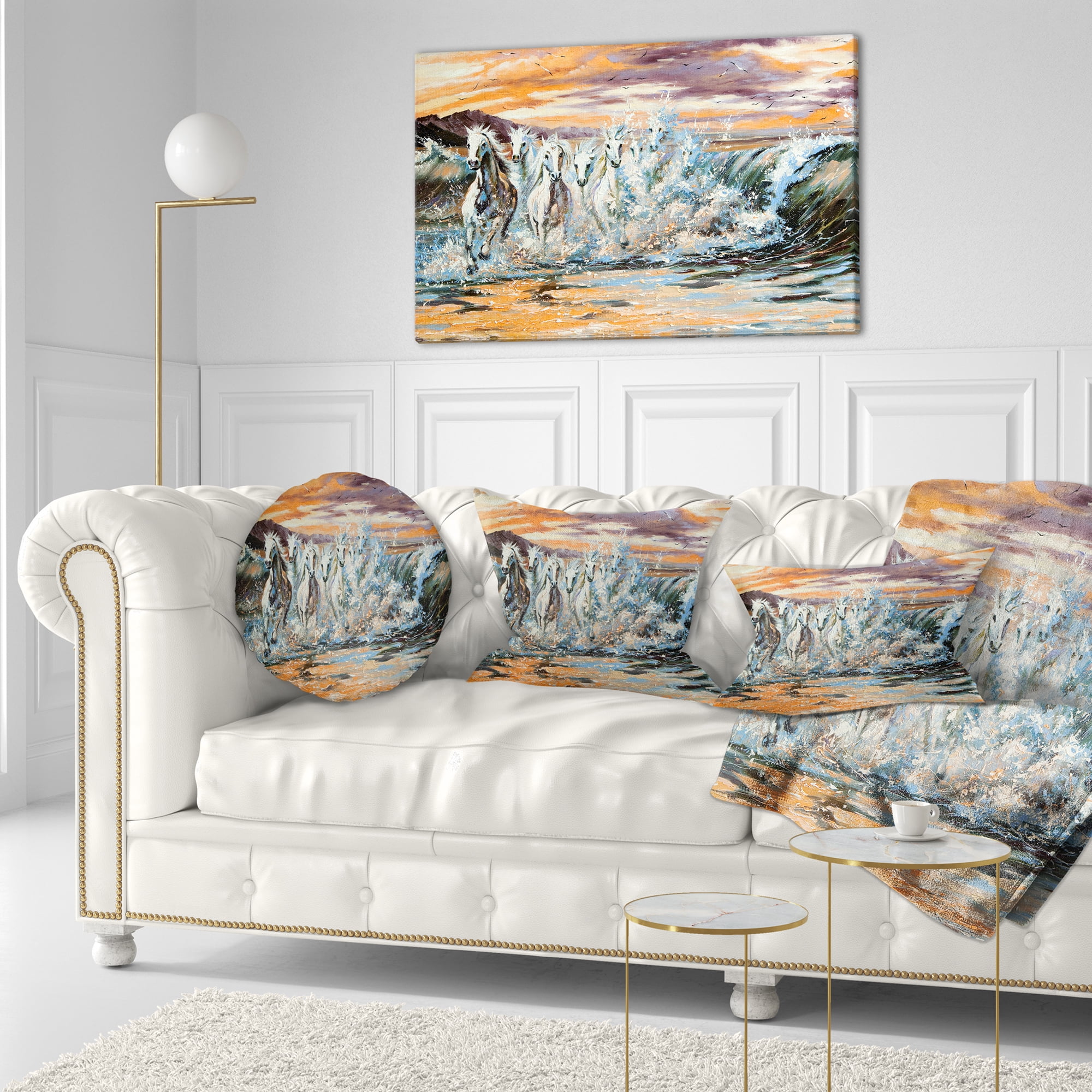 Designart Horses from Waves - Animal Throw Pillow - 12x20