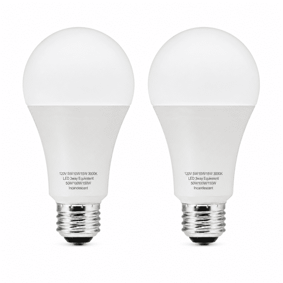 Creative Hobbies A21 3 Way LED Light Bulbs, 30/70/100W Equivalent - 2 Pack