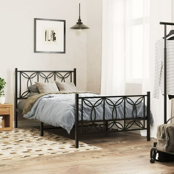 vidaXL Metal Bed Frame without Mattress with Footboard Black 39.4"x78.7"