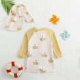 thumbnail image 4 of lnmuld 2 Piece Boys Summer Long Sleeve Rash Guard Swim Set with Trunks & Matching Hat - Beach, Pool & Water Activities Color:Yellow,Size:18-24 Months, 4 of 8