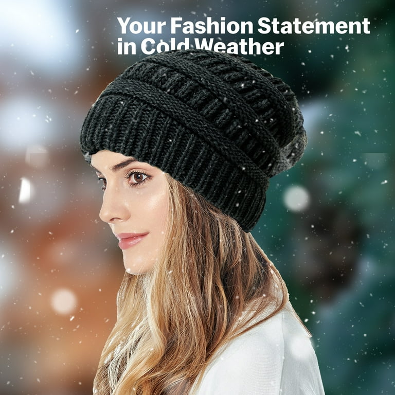 1pc Knitted Fleece Beanie Hats Lined Skull Scarf Hat Unisex Winter Fashion  Headw 