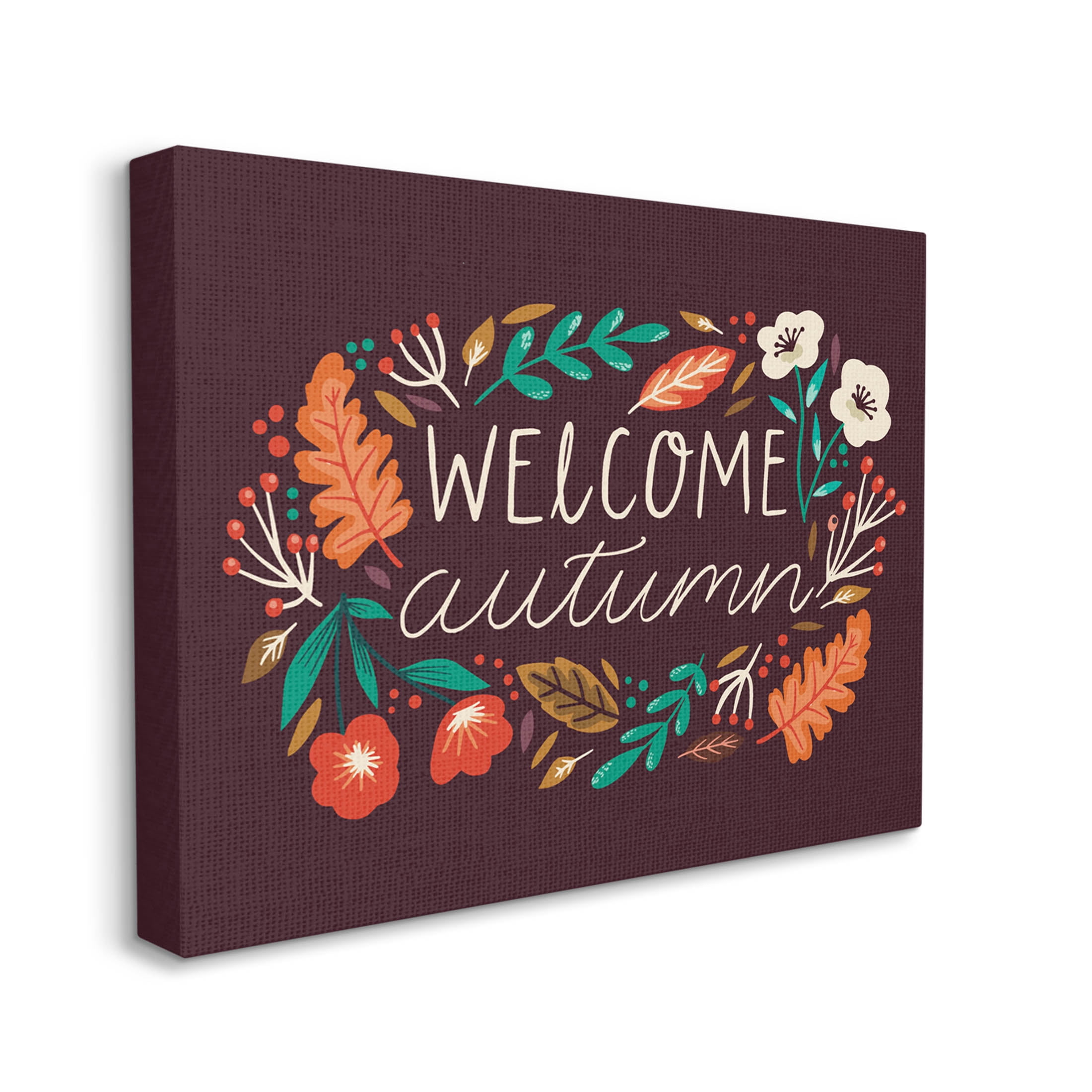 Welcome Autumn Fall Botanicals Holiday Graphic Art Gallery Wrapped Canvas Print Wall Art