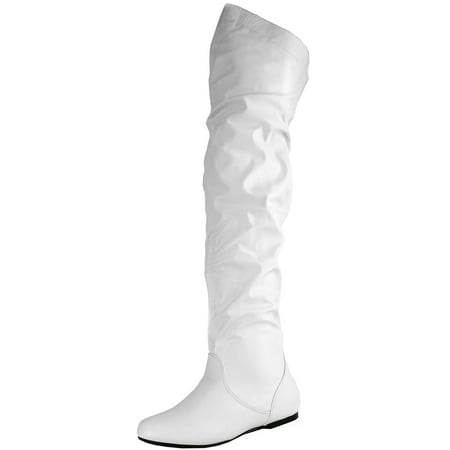 DailyShoes Women's Fashion-Hi Over The Knee Thigh High Boots, White Pu, 13 B(M)