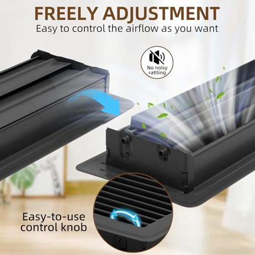 6 Pack 4" x 8" Floor Register- Heavy Duty Steel Walkable Floor Vent Covers - Easy Adjust Air Supply Lever - Vent Covers for Home Floor (Black, 4x8 Inches)