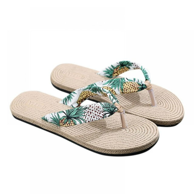 Wuffmeow Women Summer Concise Anti-slip Wear-resistance Flower Pattern Sweet Flip Flops
