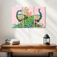 thumbnail image 2 of Elephant Stock Peacock Parade Wall Art - Horizontal Multi Panel Canvas - Living Room Wall Decor - Animal Multi Panel - Pink And Green Decor By Jean Plout - 23" x 14", 2 of 4