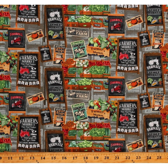 Farmall Farm to Table Farmer's Market Cotton Fabric