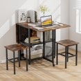 thumbnail image 3 of 3-Piece Foldable Dining Table Set, Drop Leaf Expandable Dining Table & 2 Stools Set w/Lockable Wheels & 2 Mesh Storage Shelves, Space-Saving Dining Room Kitchen Set for Small Place, 3 of 5