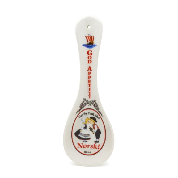 Oktoberfest Haus Multicolor Ceramic God Appetit Spoon with "Kiss the Cook She's Norsk"