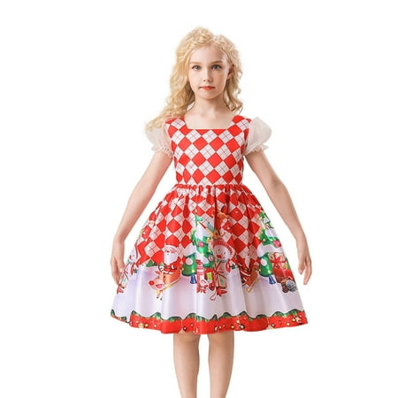 

Ozmmyan Christmas Dress Toddler Girls Cute Christmas Stripe Print Satin Cloth Birthday Party Gown Long Dresses on Clearance