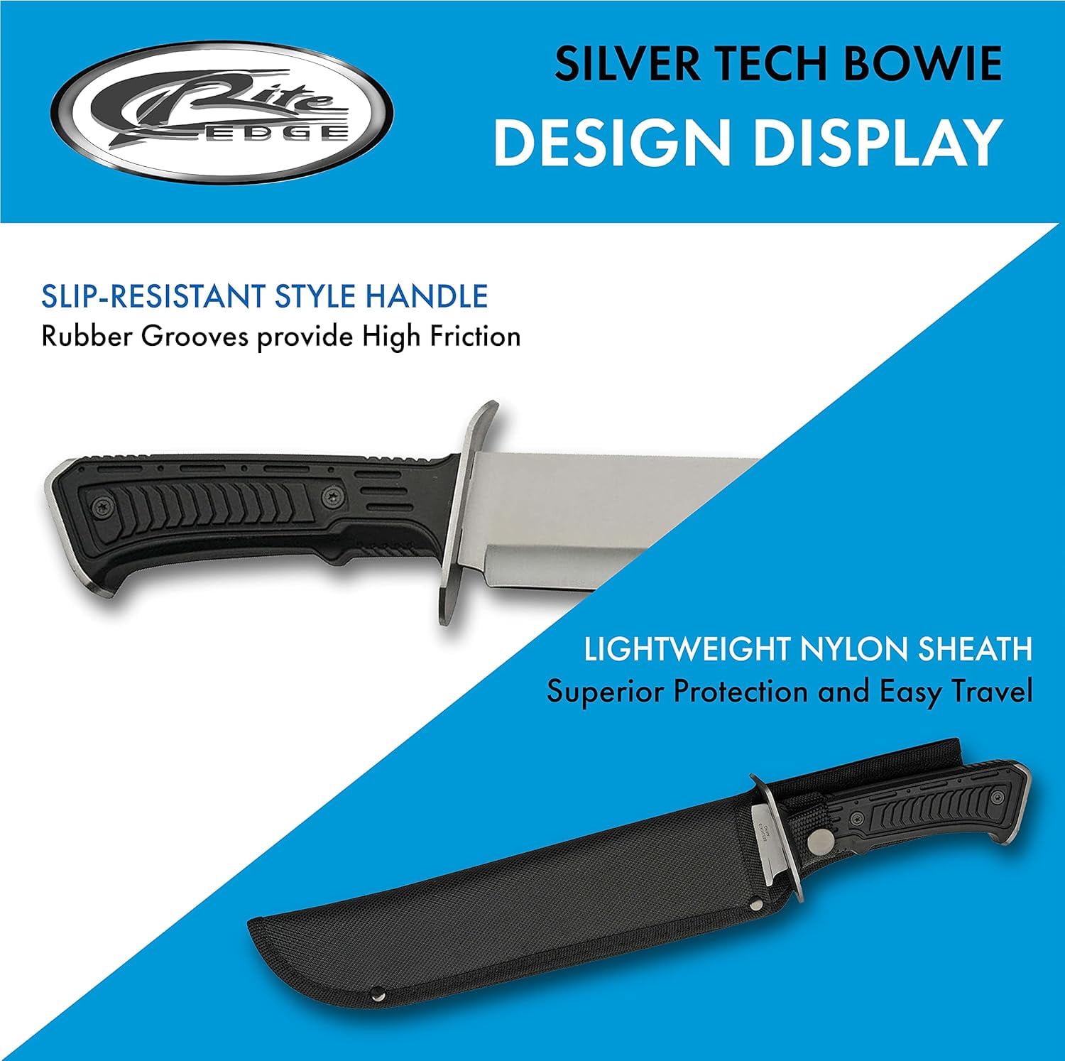 SZCO 15" Fixed Blade Bowie Knife with Silver Clip-Point Blade, Handle & Nylon Sheath Outdoor Hunting & Camping Knife