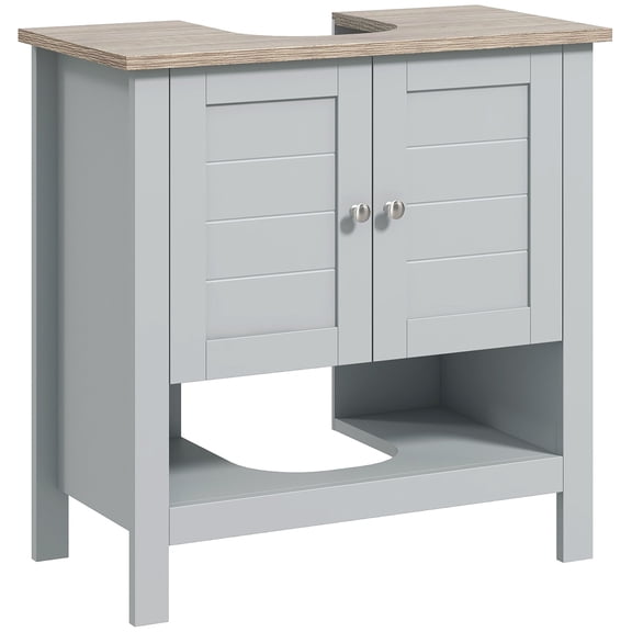 Bathroom Vanity Cabinet with Adjustable Shelf, Grey Pedestal Sink Storage Unit