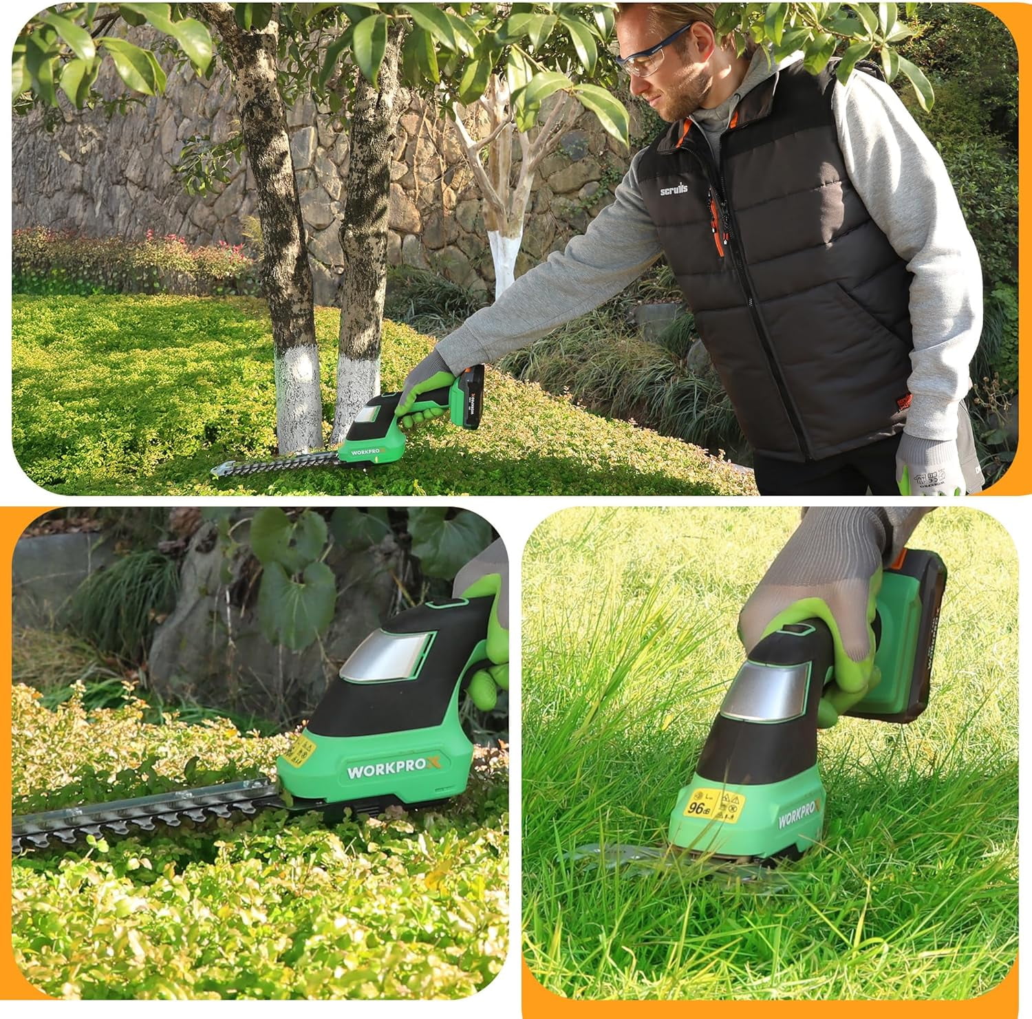 WORKPROX Cordless Grass Shear & Shrubbery Trimmer - 2-in-1 Handheld 20V Electric Grass Trimmer Hedge Shears/Grass Cutter, Rechargeable Lithium-Ion Battery and Type-C Cable Included