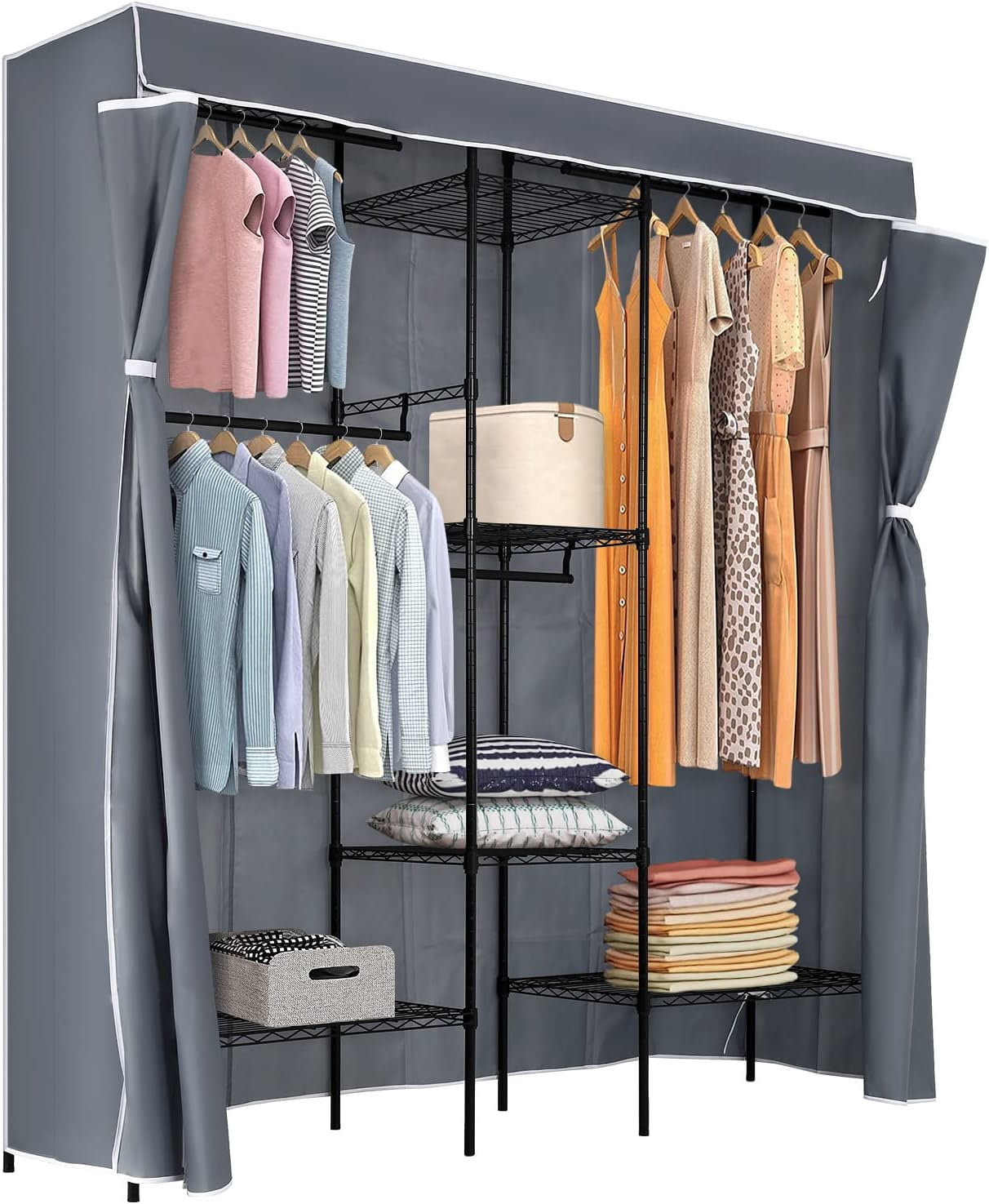 YRLLENSDAN 830lbs Metal Garment Rack with Shelves Cover, Adjustable