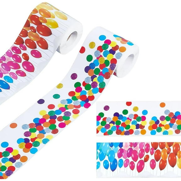 118FT 2 Styles Bulletin Board Borders 3 inch Rainbow Balloons Straight Rolled Border Trim Decoration Borders for School Offices Walls Desks Windows Doors Lockers colorful