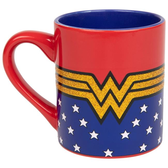 DC Comics Big 20 oz Wonder Woman Mug Red Gold Glitter Coffee Cup 
