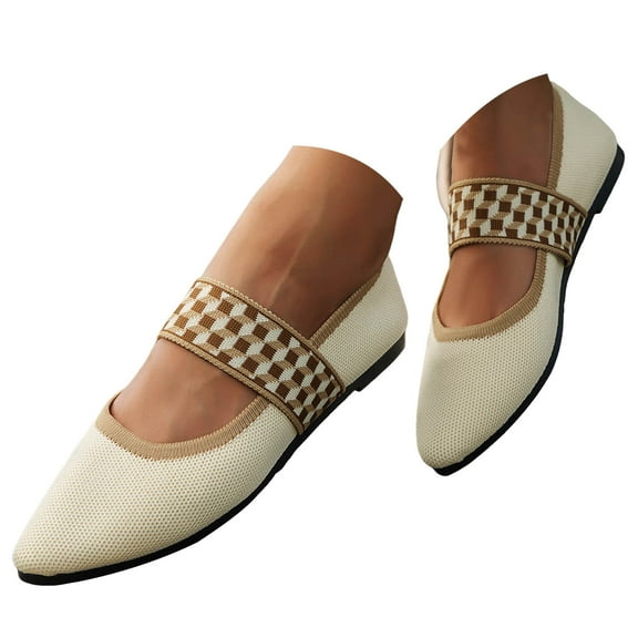 Mepaouo Women's Flats Shoes Pointed Toe Knitted Dress Mary Jane Comfortable Soft Ballet Slip on Loafers