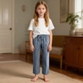 thumbnail image 2 of Posijego Girls Linen Pants Solid Color Lightweight Drawstring Elastic Waist Straight Leg Pants Summer Casual with Pockets, 2 of 9