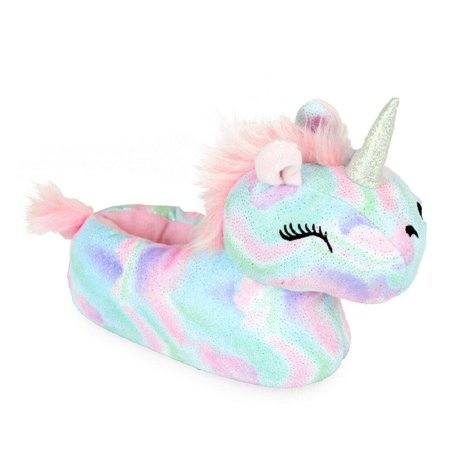 

Girls Plush Multicoloured Pastel Unicorn Novelty Slippers - Large = US 1-2 / UK 13-1