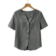 thumbnail image 7 of TGSLY Lace Crochet Trim Placket Tops for Women Notched V Neck Short Sleeve Blouses Loose Fit Dressy Casual Full Button Front Solid Color Tshirts S, 7 of 7